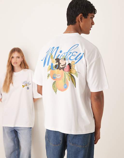 DESIGN Disney unisex oversized t-shirt with Mickey Mouse fruit prints in white