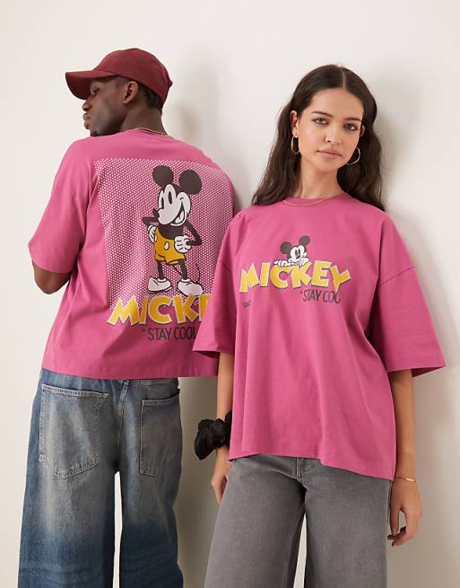 DESIGN Disney unisex oversized t-shirt with Mickey Mouse prints in pink