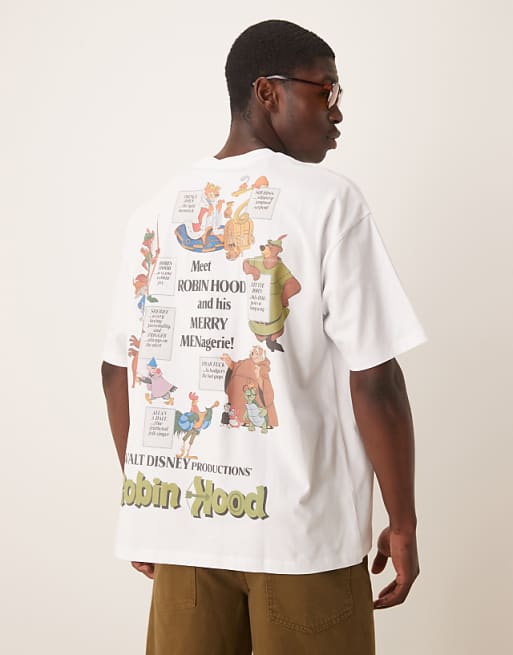 DESIGN Disney Unisex Oversized T-shirt With Robin Hood Prints In White