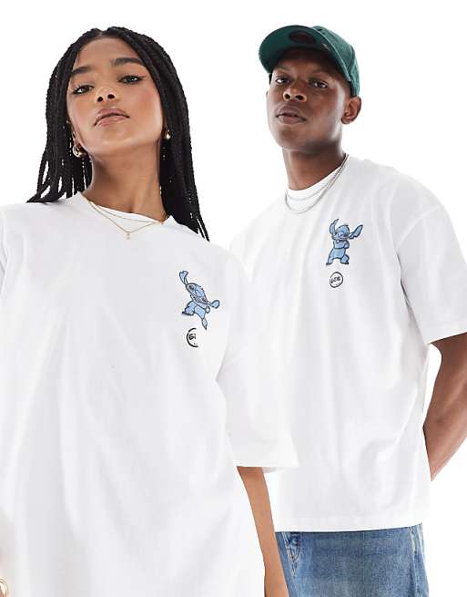 DESIGN Disney Unisex Oversized T-shirt With Stitch Prints In White