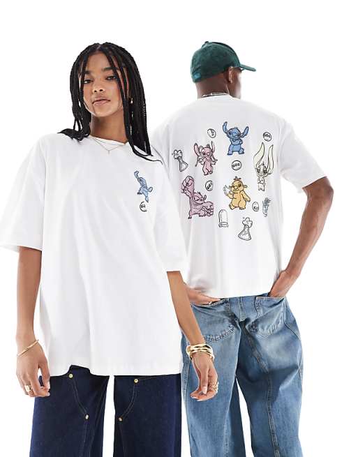 DESIGN Disney unisex oversized t-shirt with Stitch prints in white