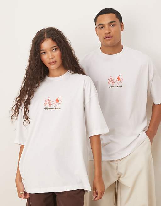 DESIGN Disney Unisex Oversized T-shirt With Winnie The Pooh Prints In White