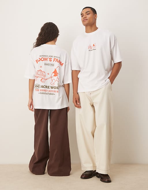 DESIGN Disney unisex oversized t-shirt with Winnie The Pooh prints in white
