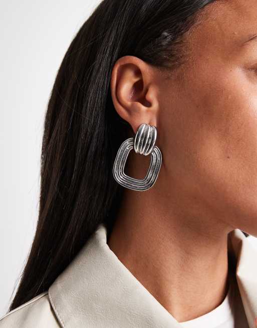 DESIGN Door Knocker Earrings In Silver Tone With Hoop Detail