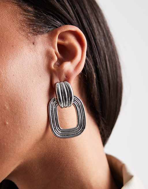 DESIGN door knocker earrings in silver tone with hoop detail