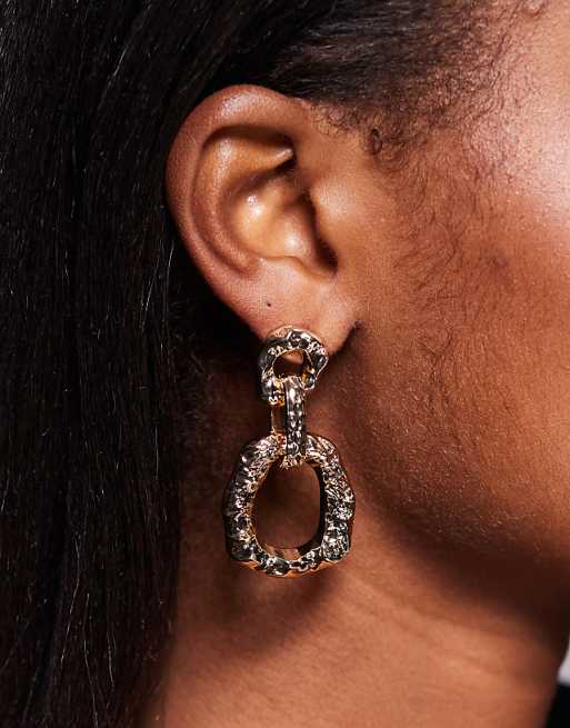 DESIGN door-knocker earrings in textured gold tone