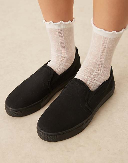 DESIGN Dotty Slip On Plimsolls In Black