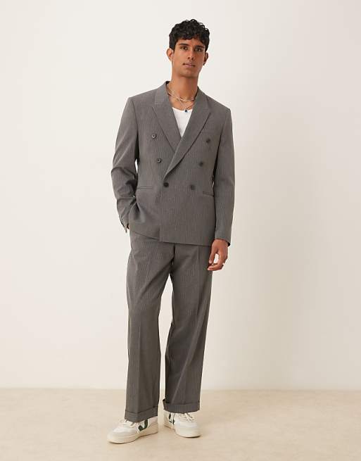 DESIGN double breasted relaxed suit in charcoal pinstripe