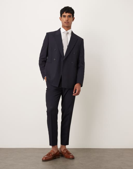 DESIGN Double Breasted Suit In Navy