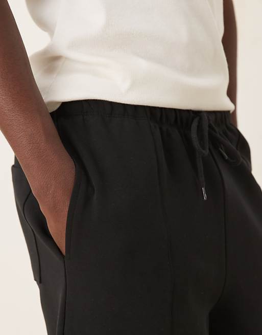 DESIGN Double Face Tapered Joggers With Pin Tucks In Black