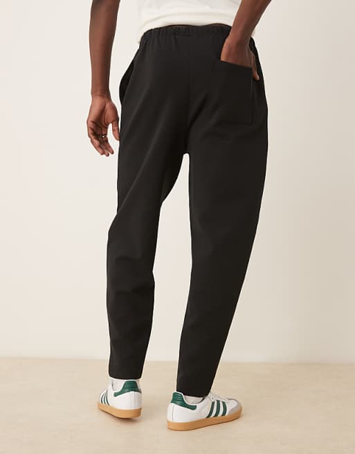 DESIGN Double Face Tapered Joggers With Pin Tucks In Black