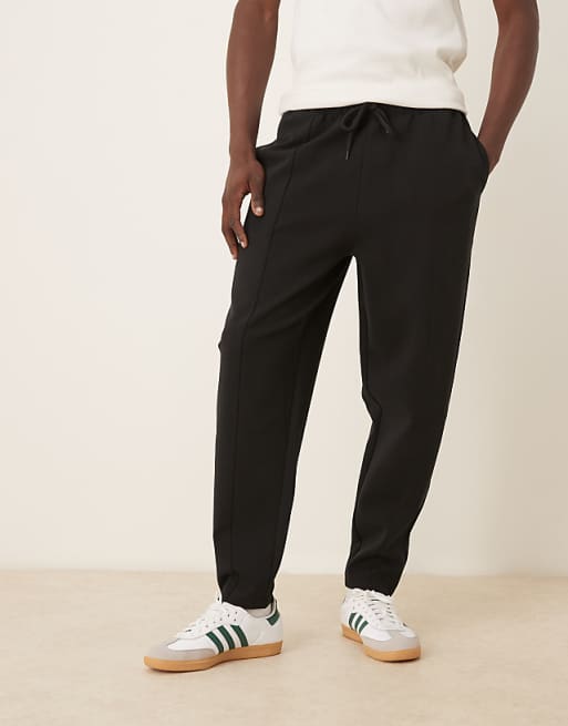 DESIGN Double Face Tapered Joggers With Pin Tucks In Black