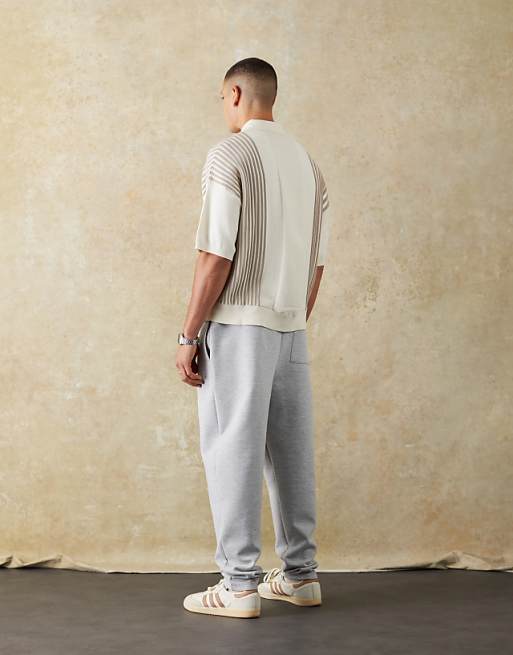 DESIGN Double Face Tapered Joggers With Pin Tucks In Grey Marl