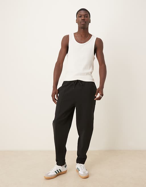 DESIGN double face tapered joggers with pin tucks in black