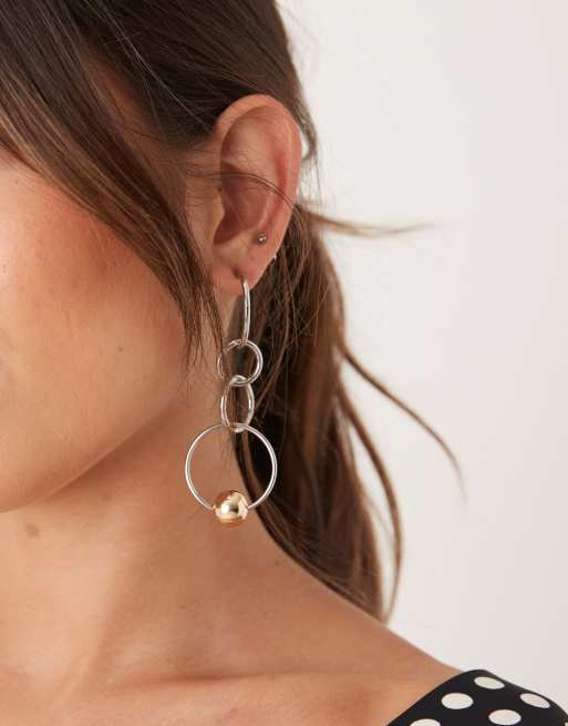 DESIGN Drop Circle Earrings With Gold-tone Ball Detail In Silver Tone