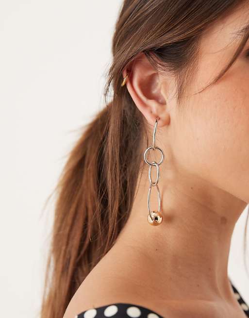 DESIGN drop circle earrings with gold-tone ball detail in silver tone