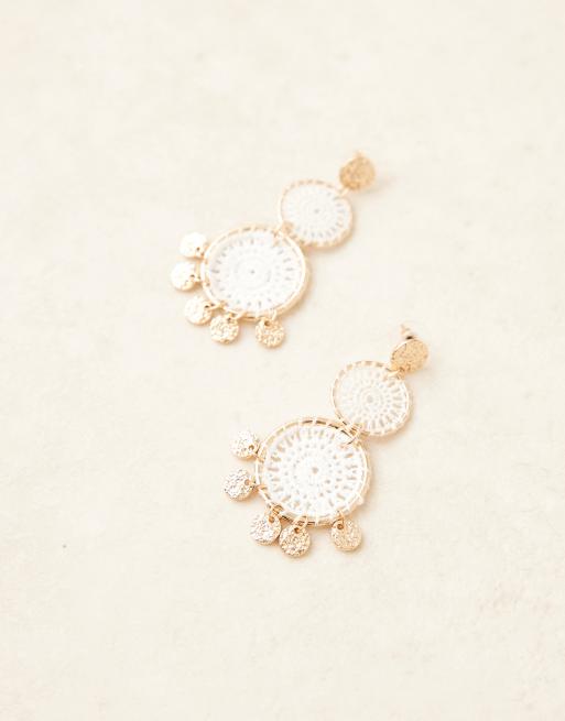 DESIGN Drop Earrings With Boho Details And Gold-tone Coin Drops