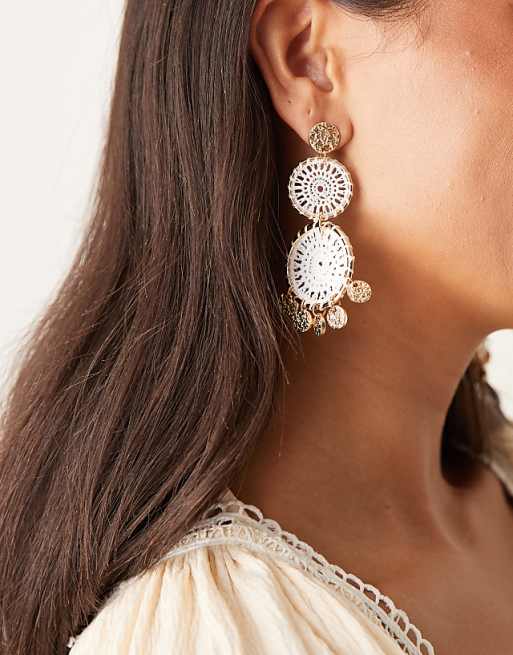 DESIGN drop earrings with boho details and gold-tone coin drops