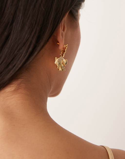 DESIGN Drop Earrings With Crystal And Textured Leaf Design In Gold Tone