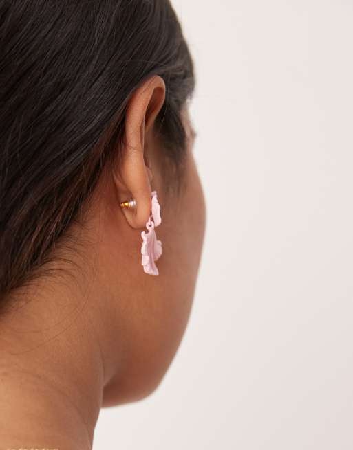 DESIGN Drop Earrings With Textured Leaf Design In Pastel Pink