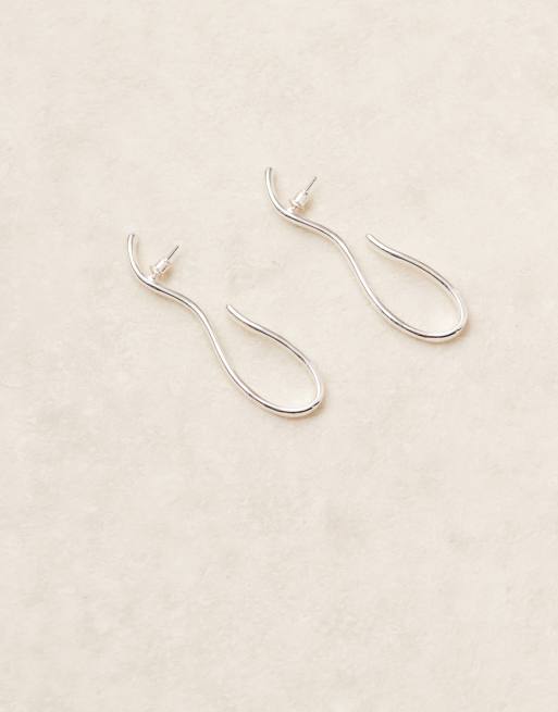 DESIGN Drop Studs With Abstract Wiggle Shape In Silver Tone