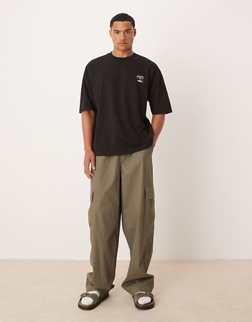 DESIGN Dropped Shoulder Oversized T-shirt With Print Detail In Black