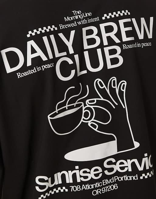 DESIGN Dropped Shoulder Oversized T-shirt With Print Detail In Black