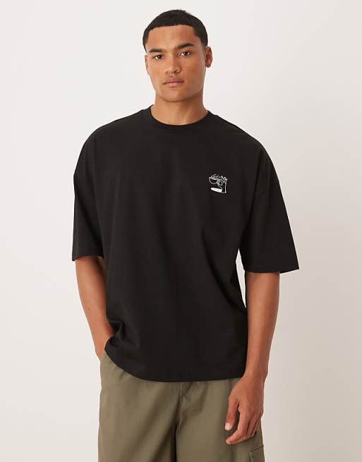 DESIGN Dropped Shoulder Oversized T-shirt With Print Detail In Black