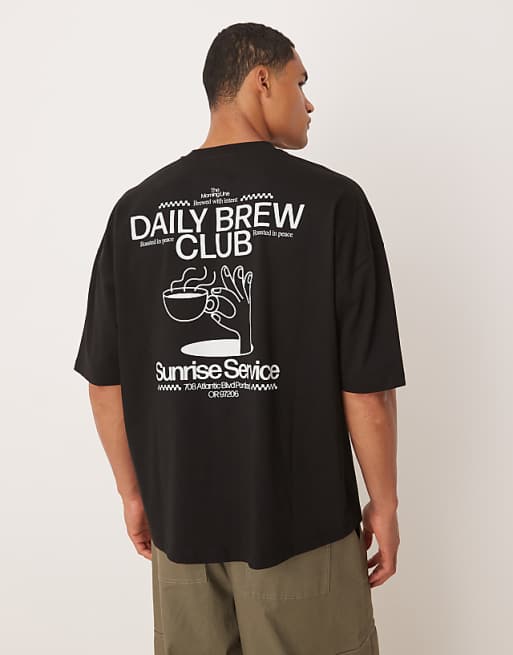 DESIGN dropped shoulder oversized t-shirt with print detail in black