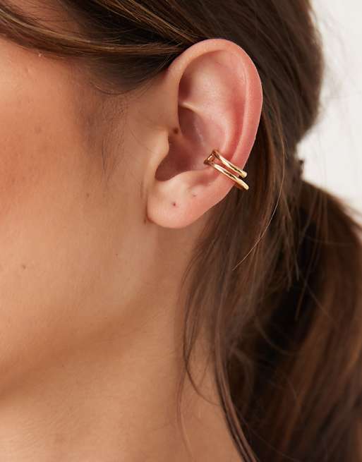 DESIGN ear cuff with double loop design in gold tone