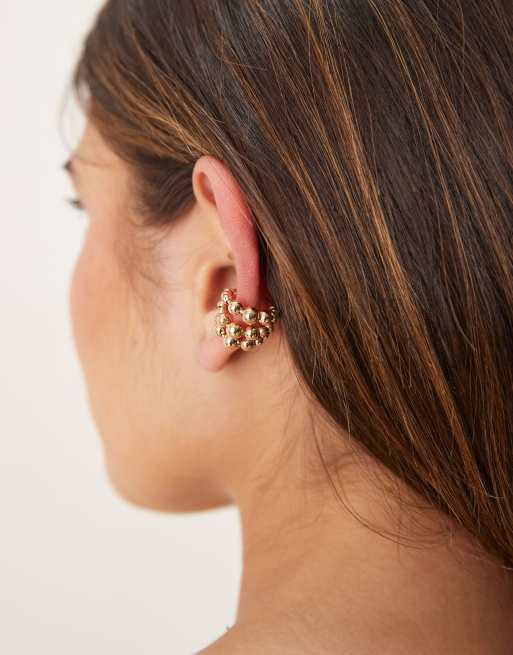 DESIGN Ear Cuff With Triple Molten Row In Gold Tone