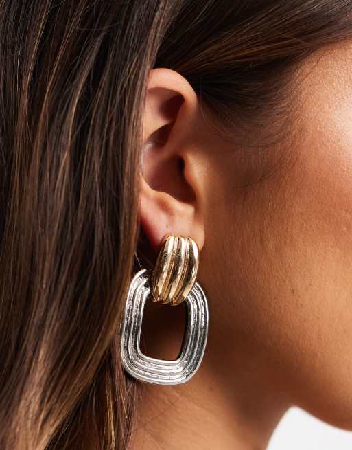 DESIGN Earrings In Silver Tone With Hoop Detail In Silver And Gold Tone