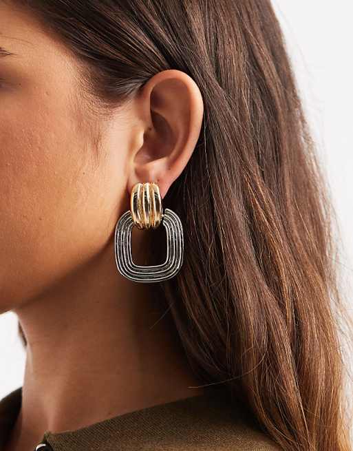 DESIGN earrings in silver tone with hoop detail in silver and gold tone