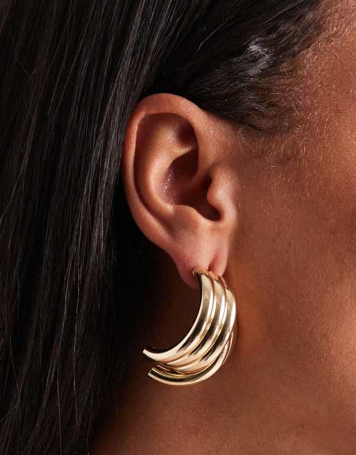 DESIGN Earrings With Triple Hoop Detail In Gold Tone