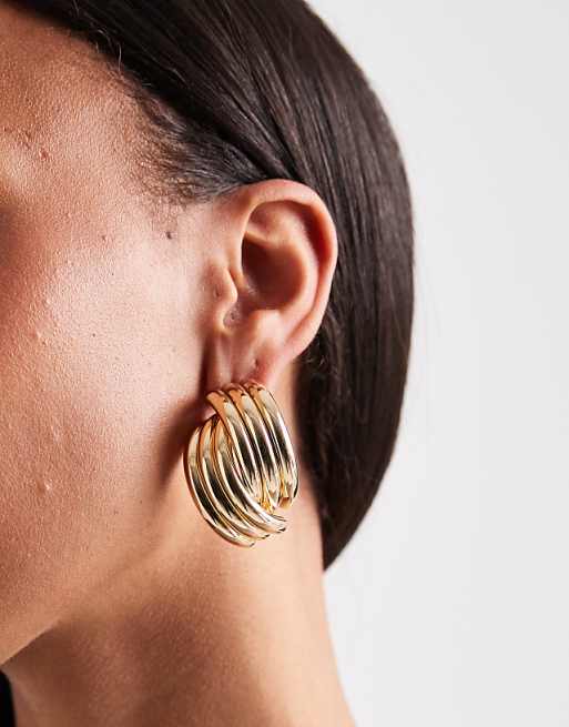 DESIGN earrings with triple hoop detail in gold tone
