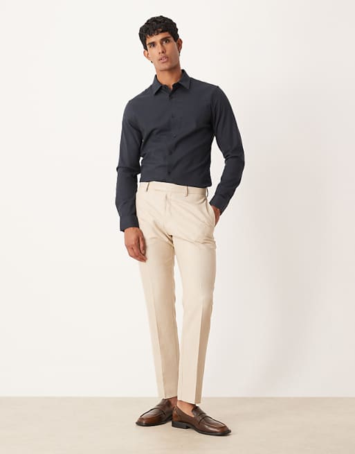 DESIGN Easy Iron Royal Oxford Slim Shirt In Black