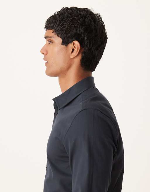 DESIGN Easy Iron Royal Oxford Slim Shirt In Black