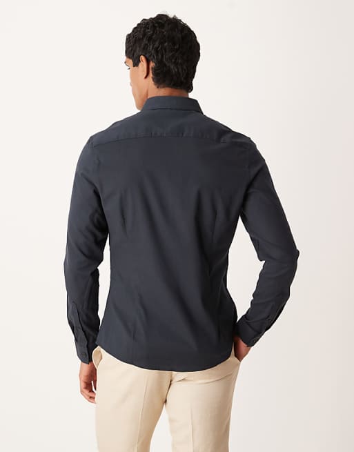DESIGN Easy Iron Royal Oxford Slim Shirt In Black