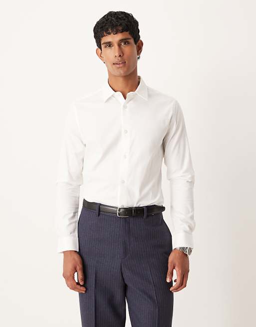 DESIGN easy iron royal oxford slim shirt in white