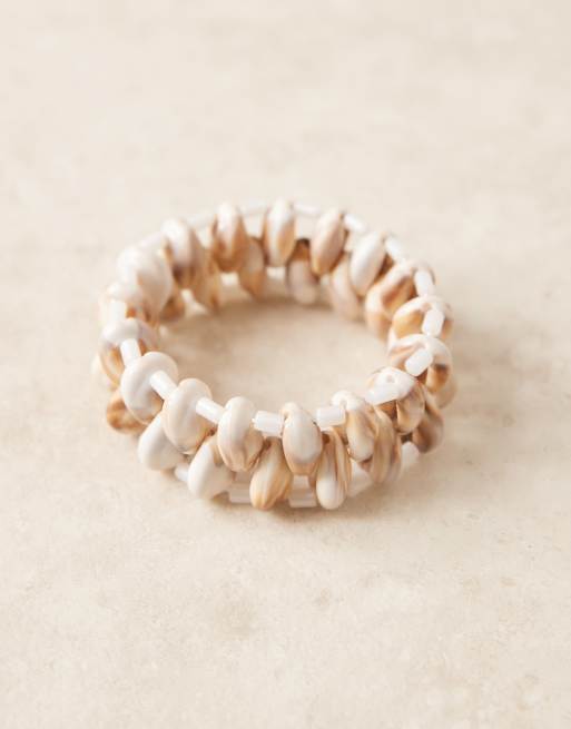 DESIGN Elasticated Cuff Bracelet With Faux Shells