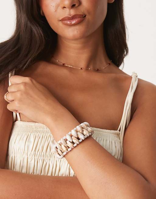 DESIGN elasticated cuff bracelet with faux shells