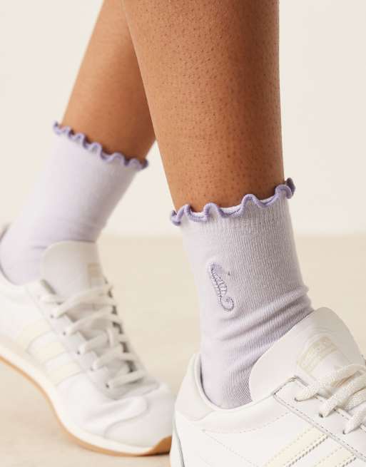 DESIGN Embroidered Sea Horse Socks In Purple