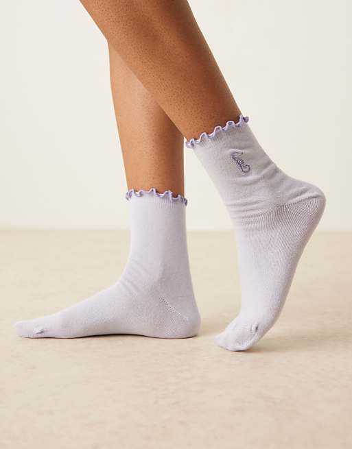 DESIGN embroidered sea horse socks in purple