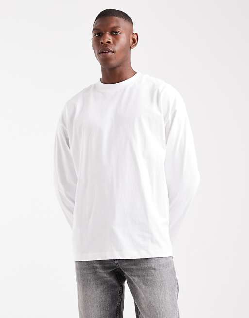 DESIGN essential oversized high neck long sleeve t-shirt in white