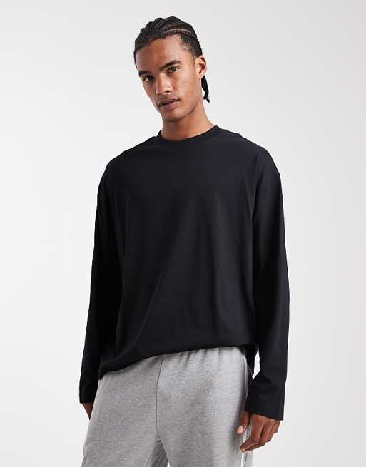 DESIGN essential oversized long sleeve t-shirt in black - BLACK