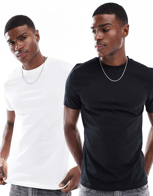 DESIGN Essentials 2 pack crew neck t-shirts in black and white