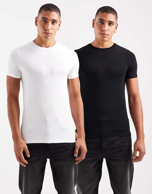 DESIGN Essentials 2 pack muscle fit t-shirts in black and white