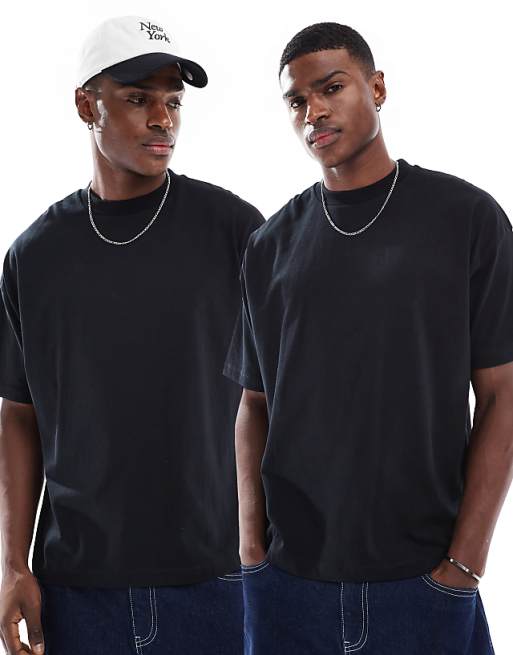 DESIGN Essentials 2 pack oversized t-shirts in black