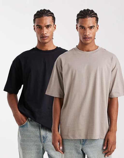 DESIGN Essentials 2 pack oversized t-shirts in stone and black