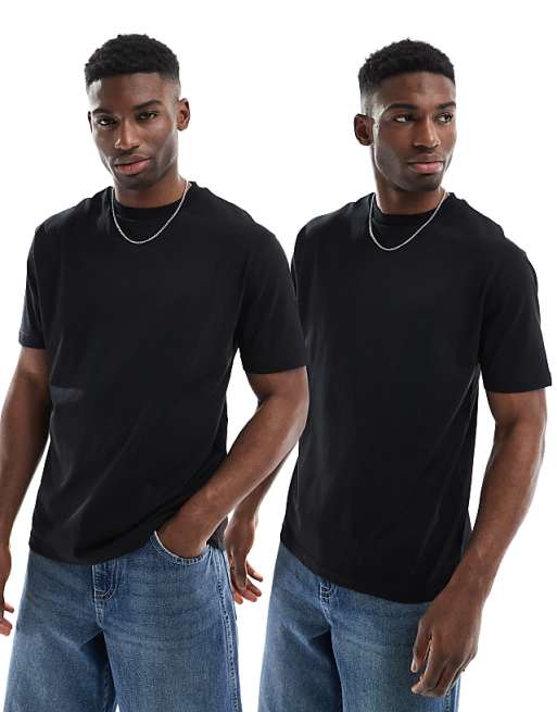 DESIGN Essentials 2 Pack Relaxed Crew Neck T-shirts In Black